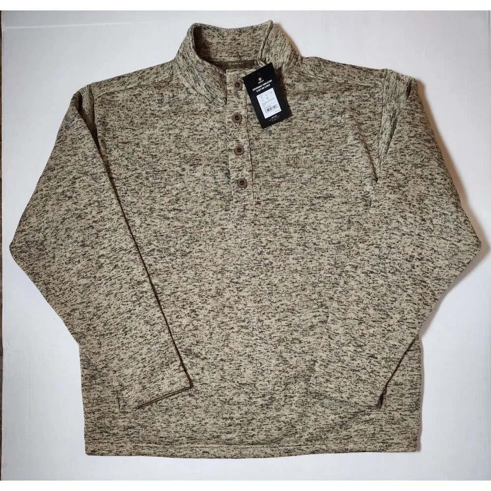 ARIAT Caldwell 1/4 Button Sweater Men's XL Beige